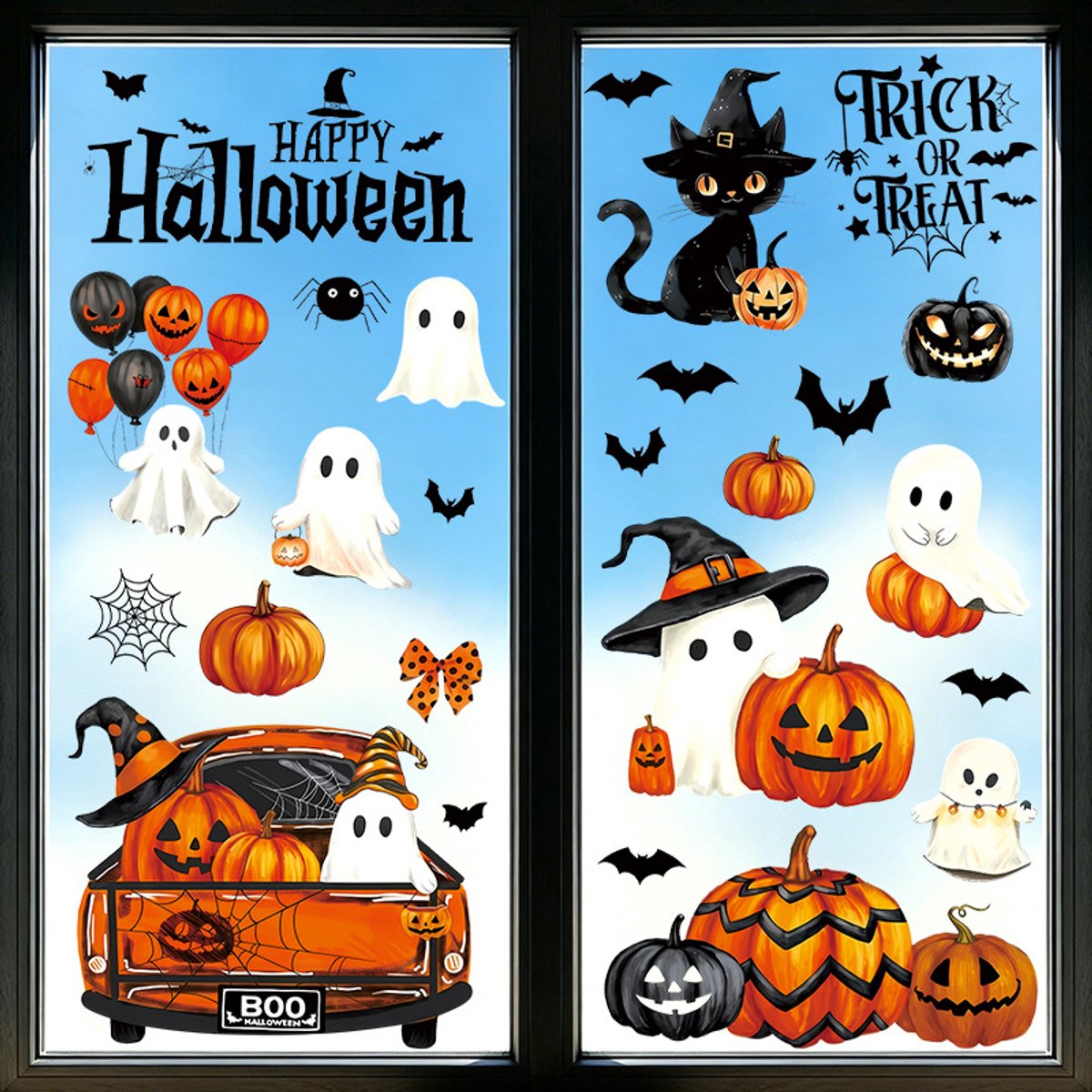 Halloween Statische Raamstickers, Spoken Pompoenen Vleermuizen Raamdecoratie, Verwijderbare Glasstickers Voor Feest, Set Van 8 Vellen Met 49 Patronen