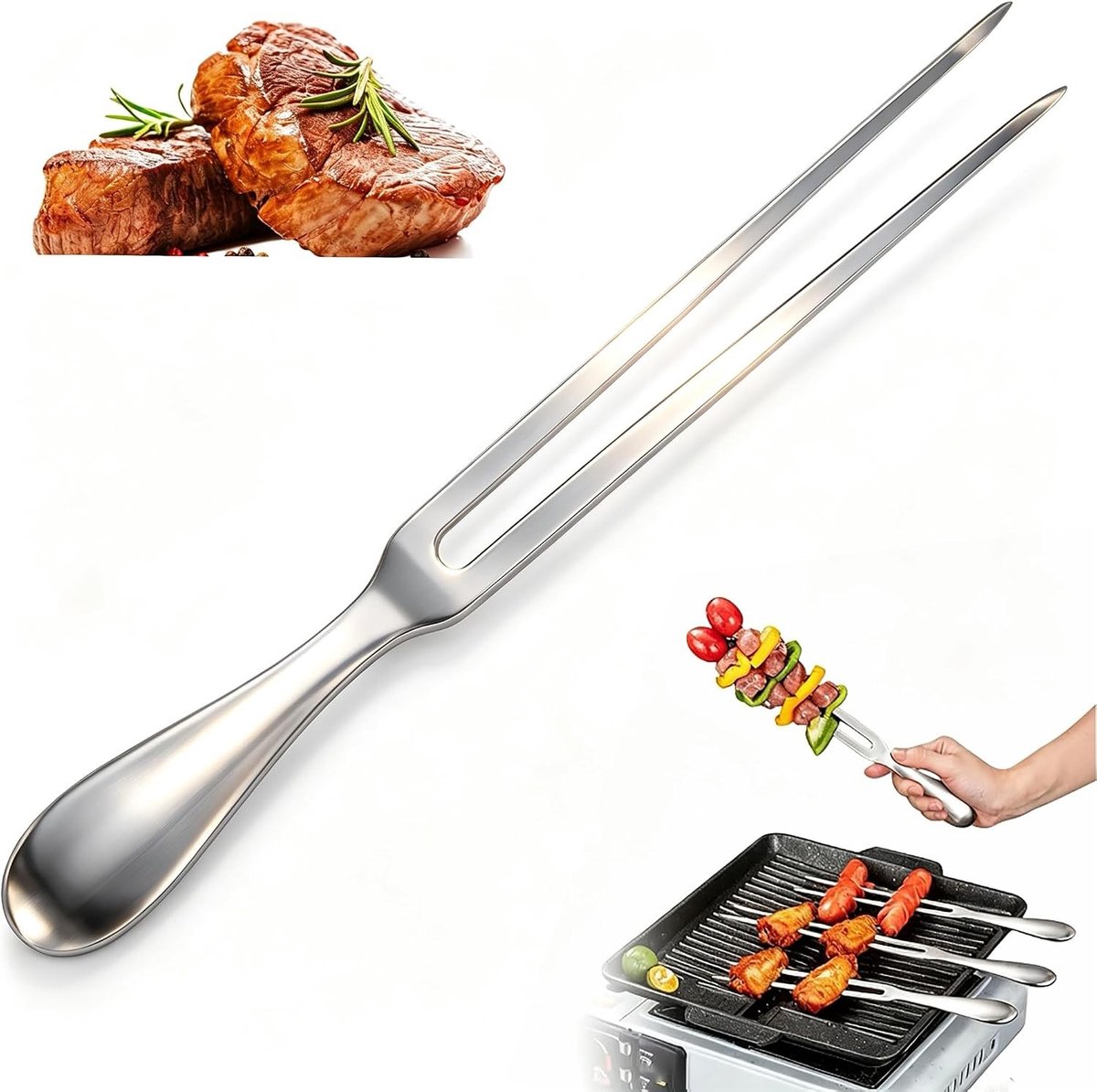 Vleesvork van RVS voor het perfect serveren en snijden van vleesgerechten en barbecue maaltijden