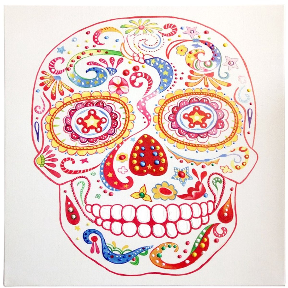 Padiro olieverfschilderij 90 x 90 cm - meerkleurig - canvas - kleurrijk schedelmotief
