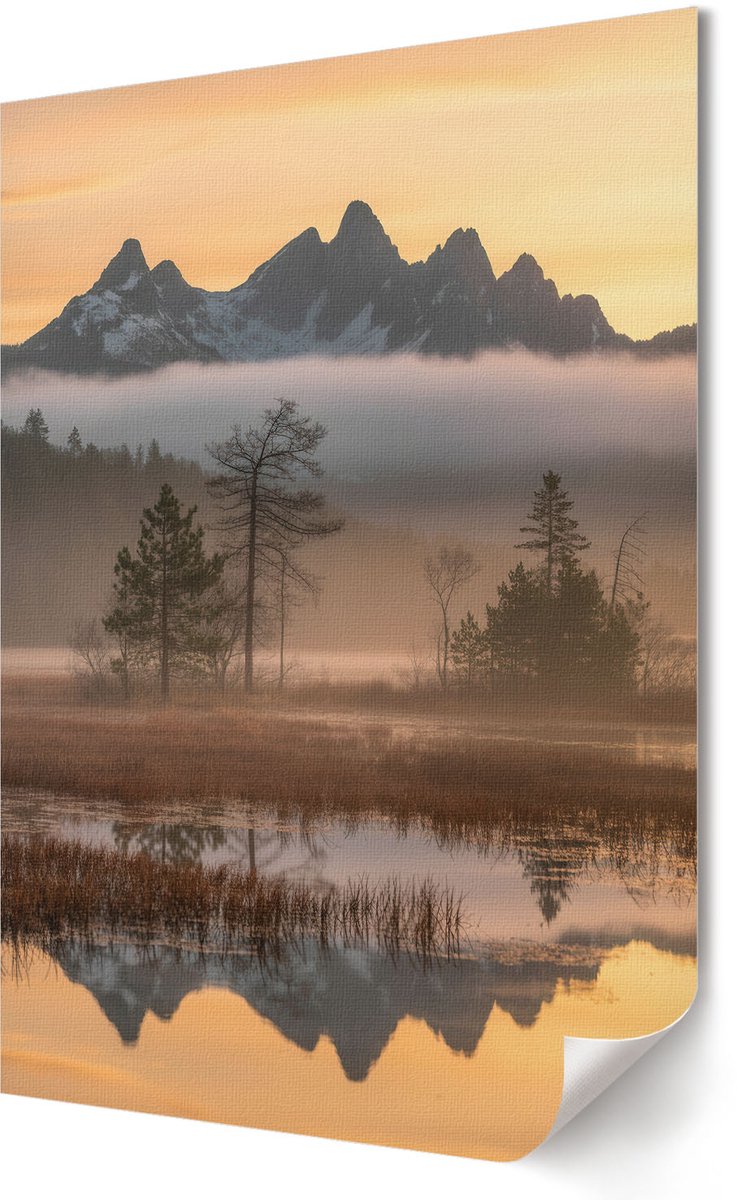 Coloray Canvas Poster Polycanvas - Huis Aan Het Meer, Fotografie - A3 - Groen Patroon - Rechthoek - Kunstposter - Woonkamer, Slaapkamer, Kantoor - Rustiek