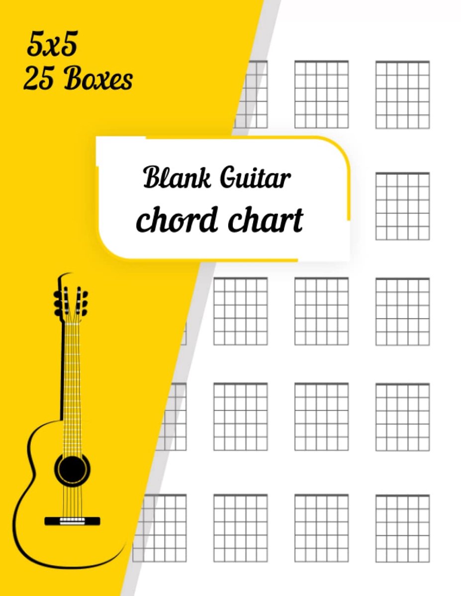 Blank Guitar Chord Chart: Guitar Chord Diagram Notebook For Guitarists / 100 Pages 25 Chord Boxes Per Page 5 Frets Per - ShopVlot