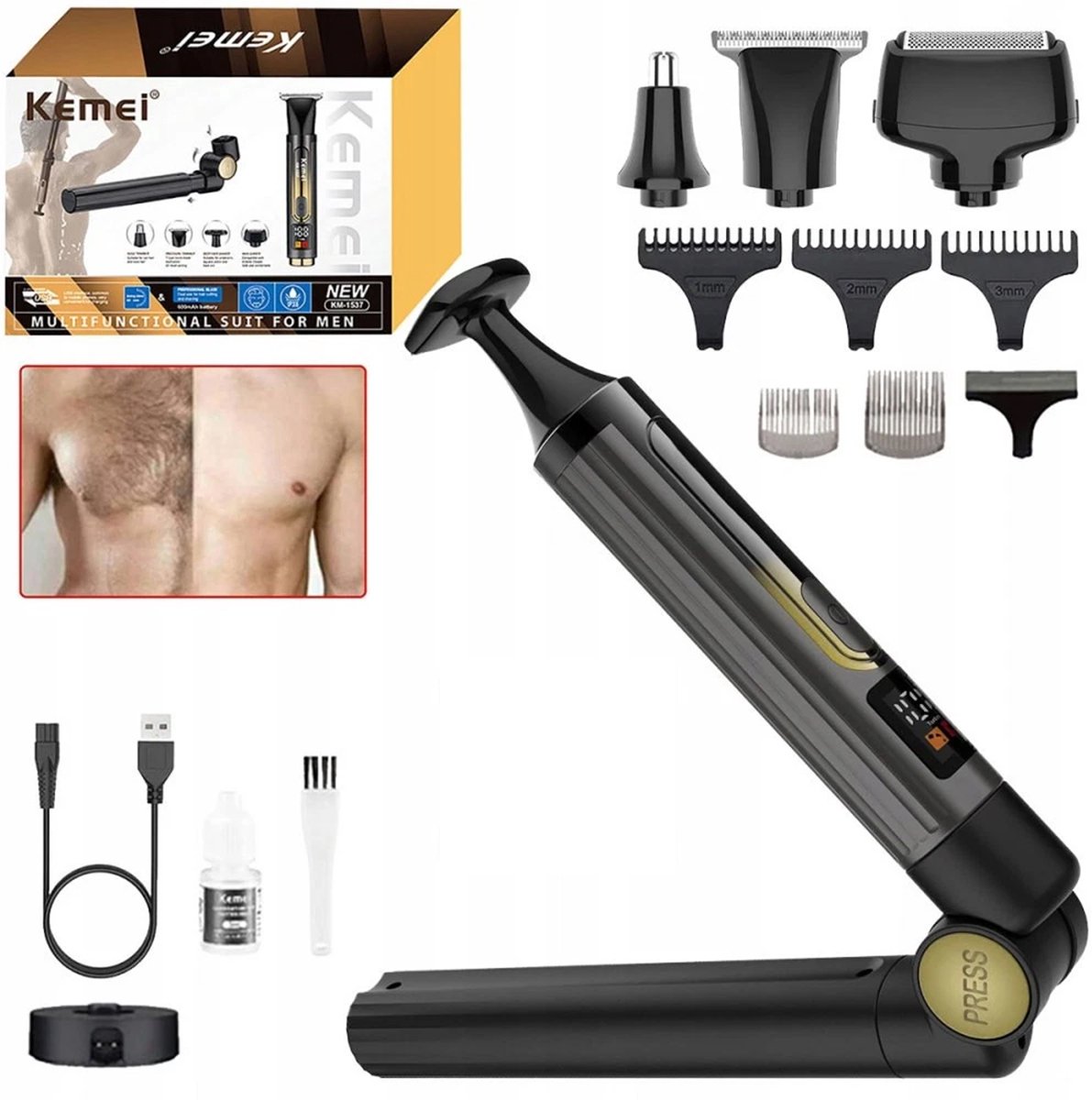 Elektrisch Rugscheerapparaat Heren 4-in-1 Trimmer met Verstelbare Arm