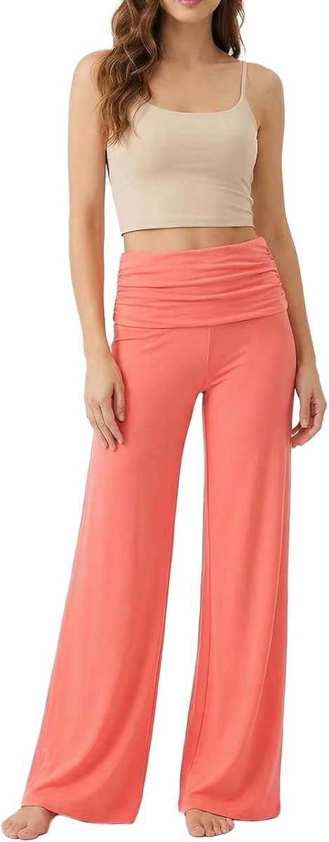 Vouwbare Dames Yoga Broek met Brede Palazzo Pasvorm en Plissé Taille voor Comfortabele Casual Stijl
