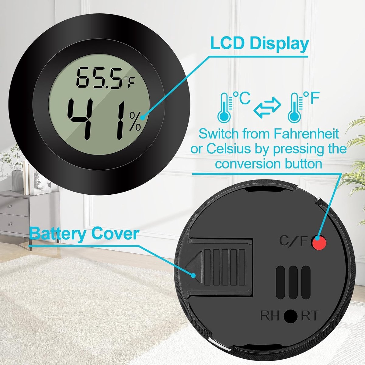 Digitale Mini Hygrometer Thermometer - Wit - Voor Binnen - Digitale Luchtvochtigheidsmeter met LCD-display - Voor Woonkamers en Broeikassen — cadeau in Cadeau-ideeën - foto 2