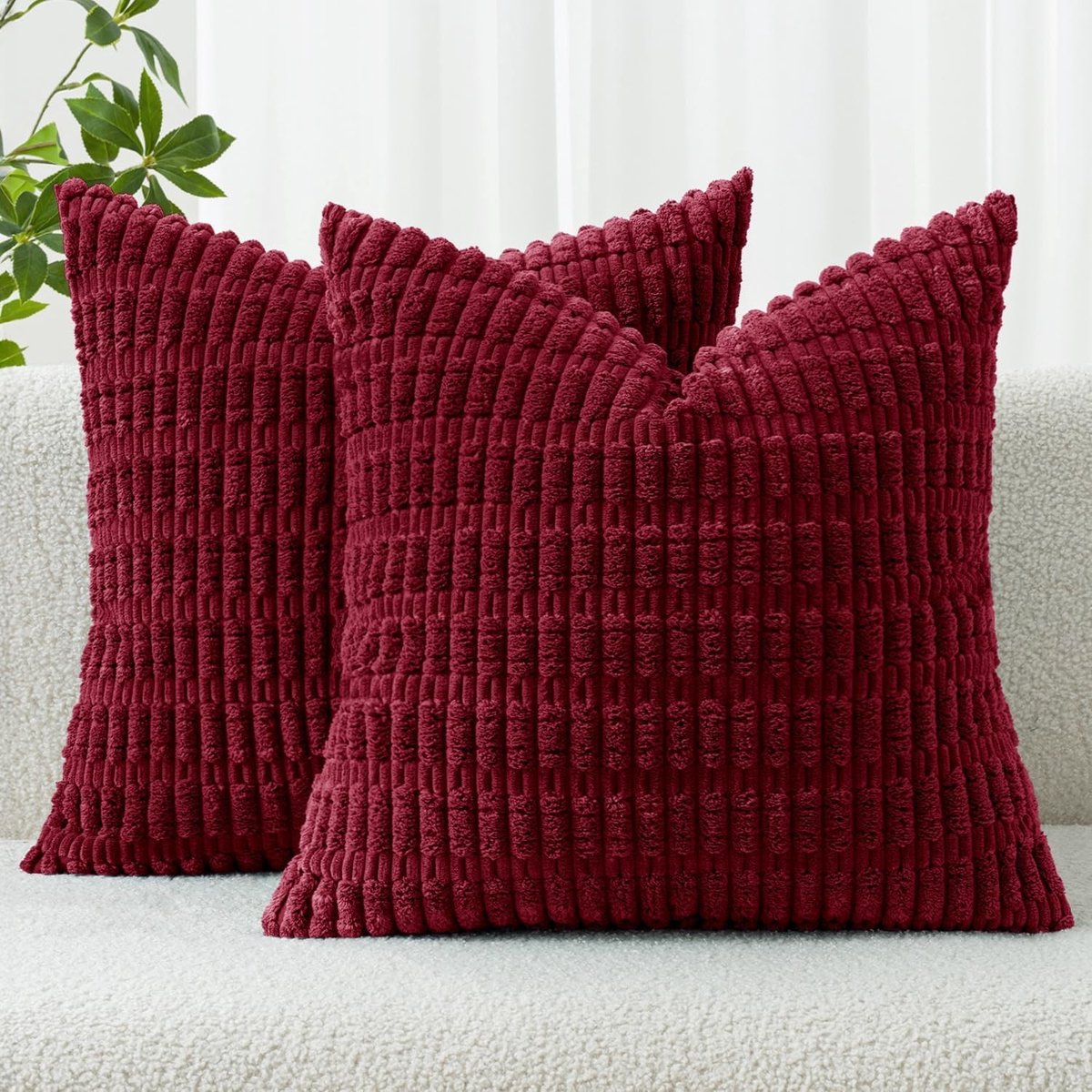 Corduroy Kussenhoezen Bordeaux Vierkant 50 x 50 cm Boho Kerstdecoratie voor Woonkamer, Bank en Slaapkamer, Set van 2, Comfortabel en Stijlvol