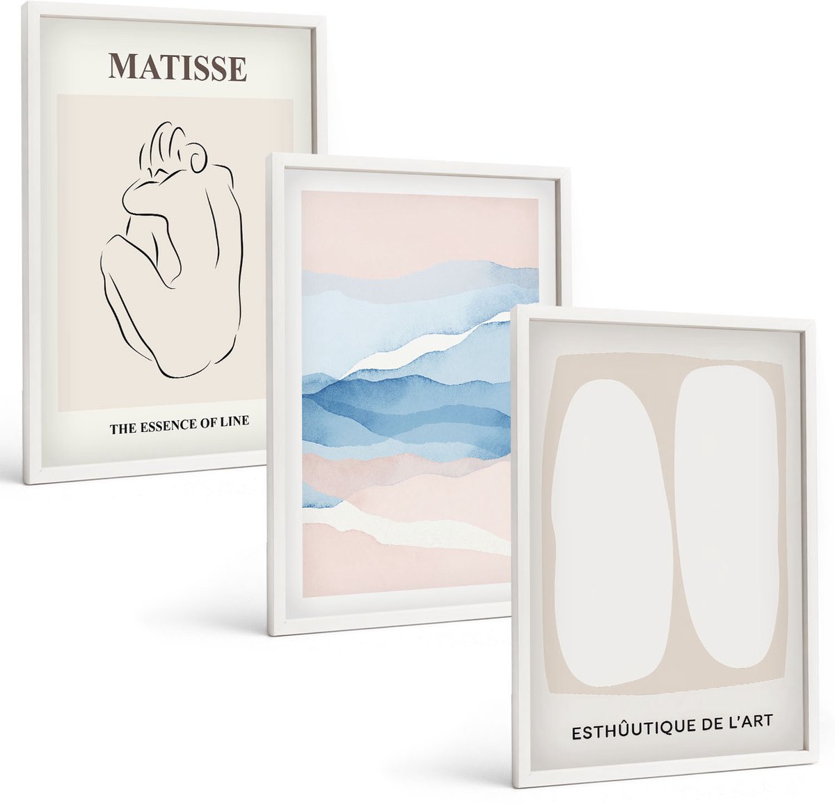 Coloray 3-Delige Schilderij Set - Abstracte Vormen En Delicate Kleuren Van Matisse - 40 x 60 - Schilderijen Set - Wanddecoratie - Woonkamer - Interieur Decoratie