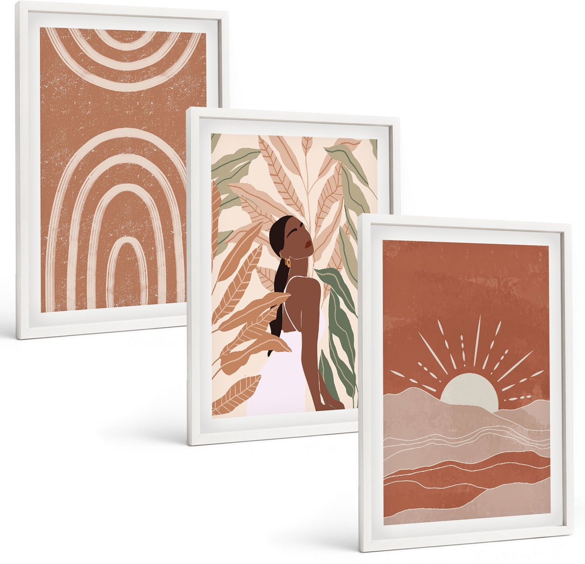 Coloray 3-Delige Schilderij Set - Boho Abstracte Vormen En Illustraties - 40 x 60 - Decoratieve Schilderijen - Wanddecoratie - Hal