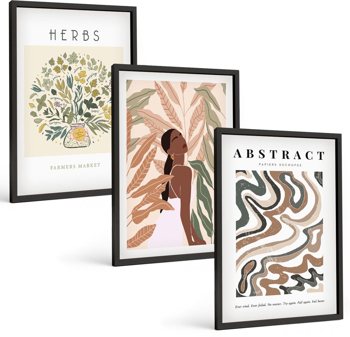 Coloray 3-Delige Schilderij Set - Boho-Esthetiek, Pastelkleurige Minimalistische Posters - 40 x 60 cm - Muurdecoratie - Wanddecoratie - Slaapkamer