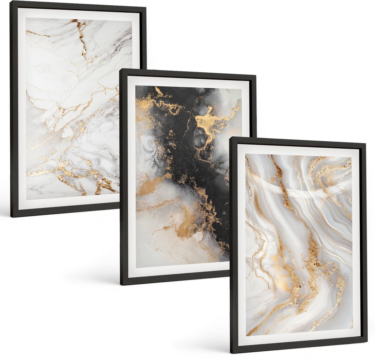 Coloray 3-Delige Schilderij Set - Abstracte Patronen In Zwart-Wit Tinten - 40 x 60 cm - Wanddecoratie - Schilderijen Set - Interieur - Moderne Wanddecoratie