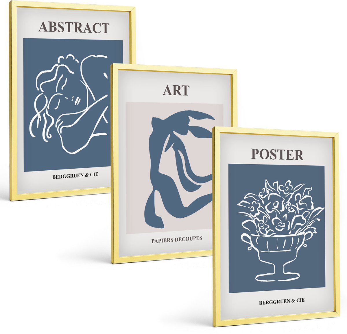 Coloray 3-Delige Schilderij Set - Stijlvolle Abstracte Patronen Met Figuren En Bloemen Van Matisse - 40 x 40 cm En 40 x 60 cm - Wanddecoratie - Schilderijen Set - Kantoor - Woonkamer Decoratie