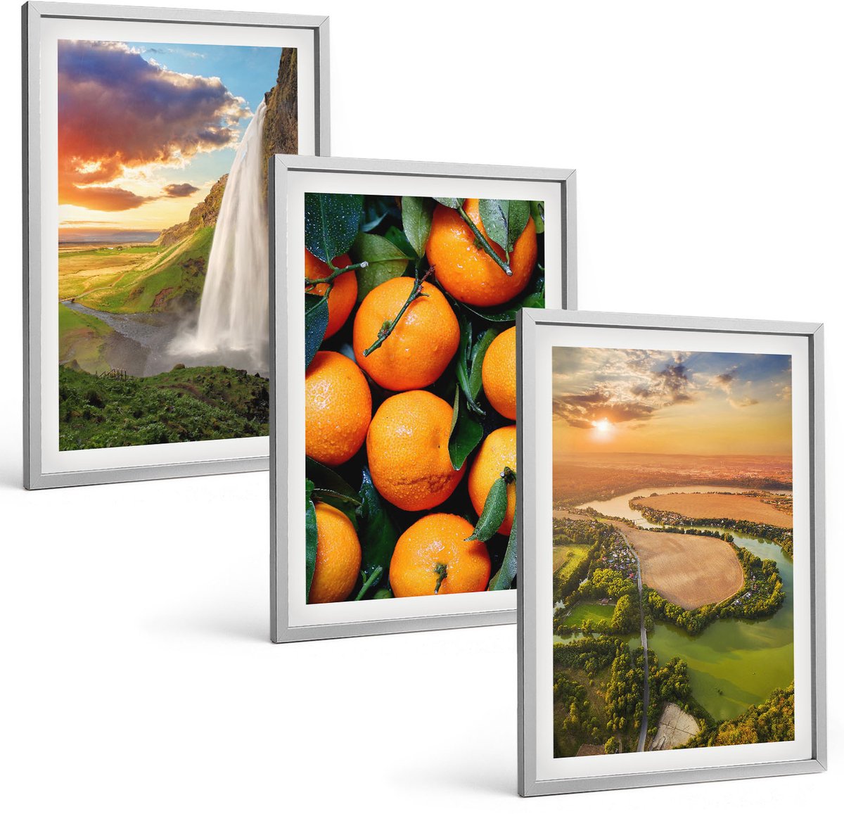 Coloray 3-Delige Schilderij Set - Waterval Bergen Sinaasappels Italiaans Landschap Zonsondergang - 40 x 60 cm - Wanddecoratie - Moderne Interieurdecoratie - Woonkamer Decoratie