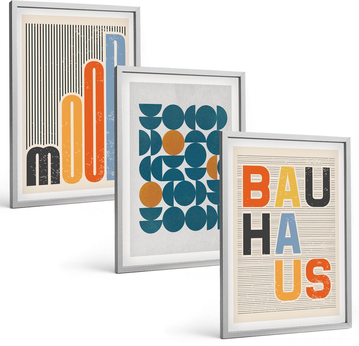 Coloray 3-Delige Schilderij Set - Posters Met Geometrische Patronen In Bauhaus-Stijl - 40 x 60 cm - Moderne Wanddecoratie - Woonkamer