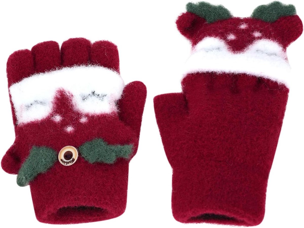 Dailygoods- Winterhandschoenen voor Kinderen - Vingerloze Wanten - Warme Gebreide Handschoenen - Pluche Voering - Ideaal voor Wintersport - One Size