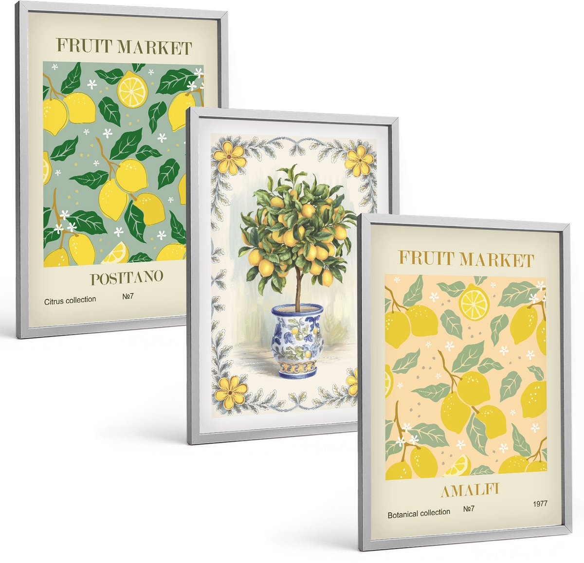 Coloray 3-Delige Schilderij Set - Italiaanse Posters Met Citrusbomen En Fruit - 40 x 60 cm - Muurdecoratie - Wanddecoratie - Slaapkamer - Interieur Decoratie