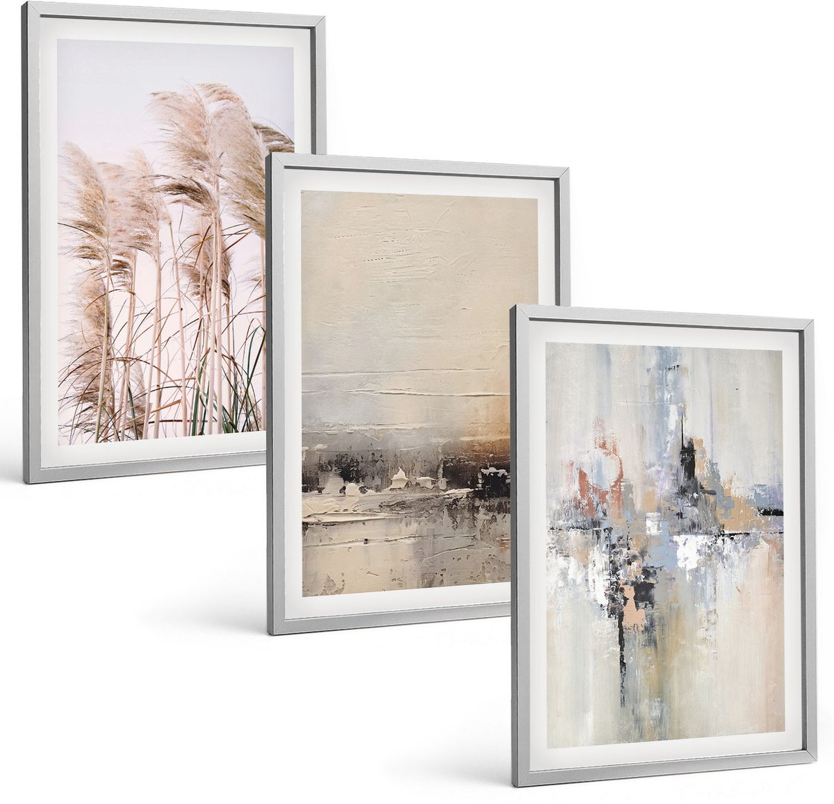 Coloray 3-Delige Schilderij Set - Abstracte Patronen Van Natuurlijke Vegetatie In Ingetogen Kleuren. - 40 x 60 cm - Schilderijen Set - Wanddecoratie - Woonkamer - Stijlvolle Muurdecoratie