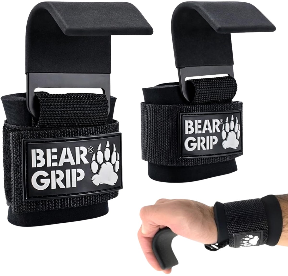 BEAR GRIP Gewichtheffen haken, anti-slip rubberen gecoate handgrepen (zwart) - ShopVlot