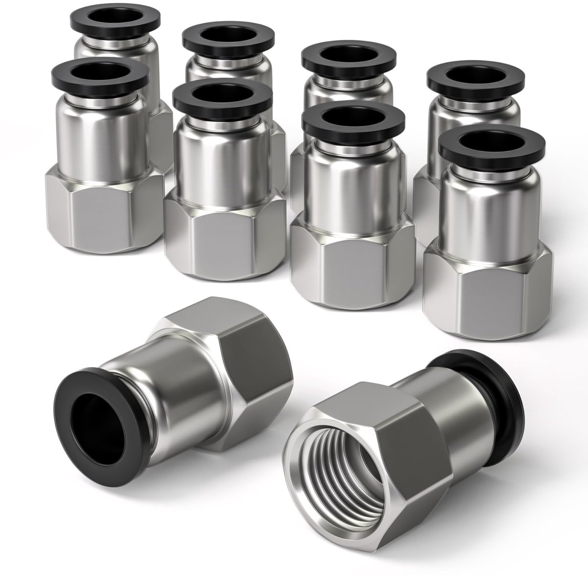 Bwintech 10 Pcs 4mm Buis OD x 1/8" Vrouwelijke BSP Draad Rechte Push in Verbinding Pneumatische Fitting, PCF4-01 Quick - ShopVlot