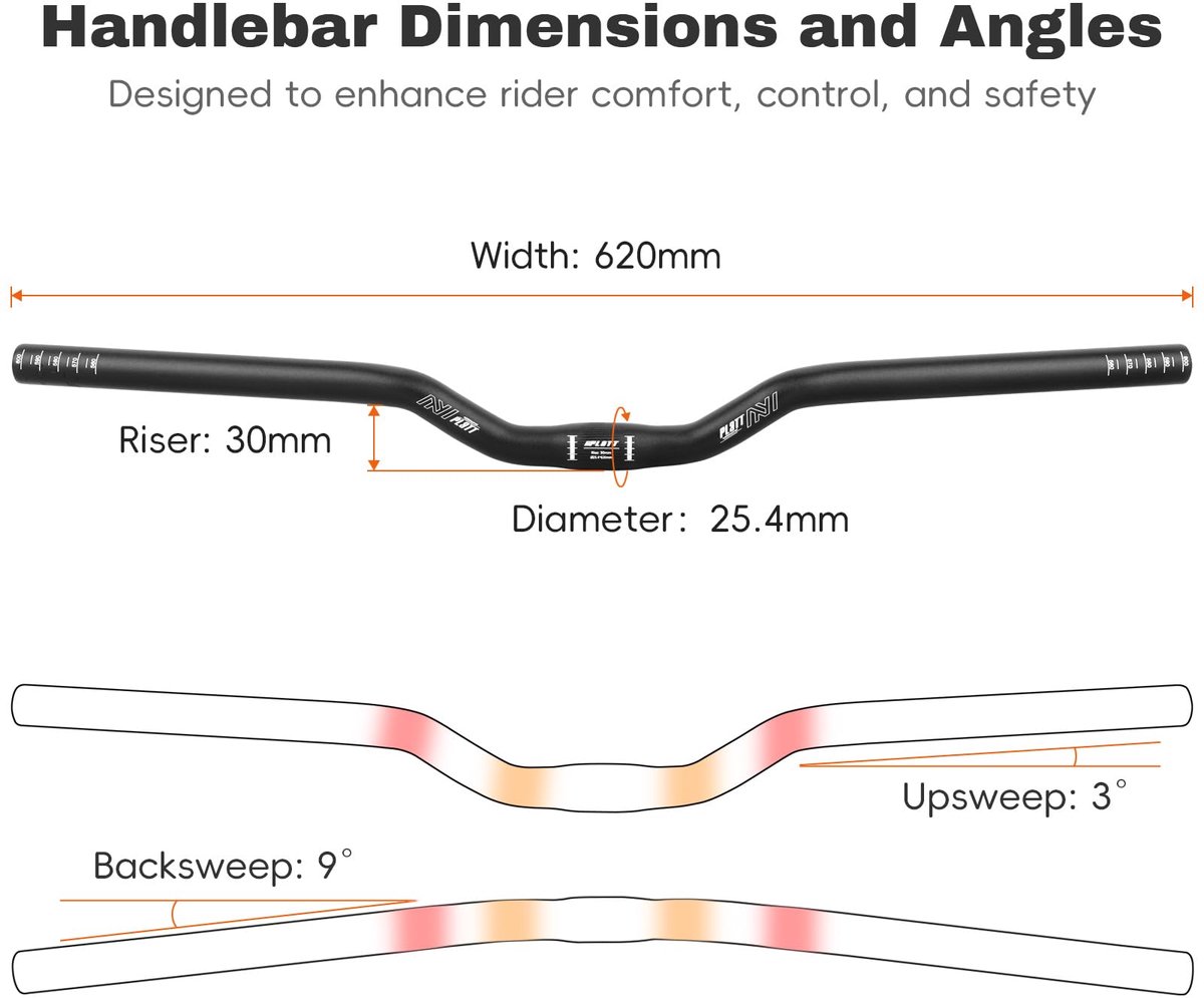 PLATT Fietsstuur 30mm Hoog-Riser Bar Aluminiumlegering MTB Stuur (25,4 mm-620 mm) - ShopVlot