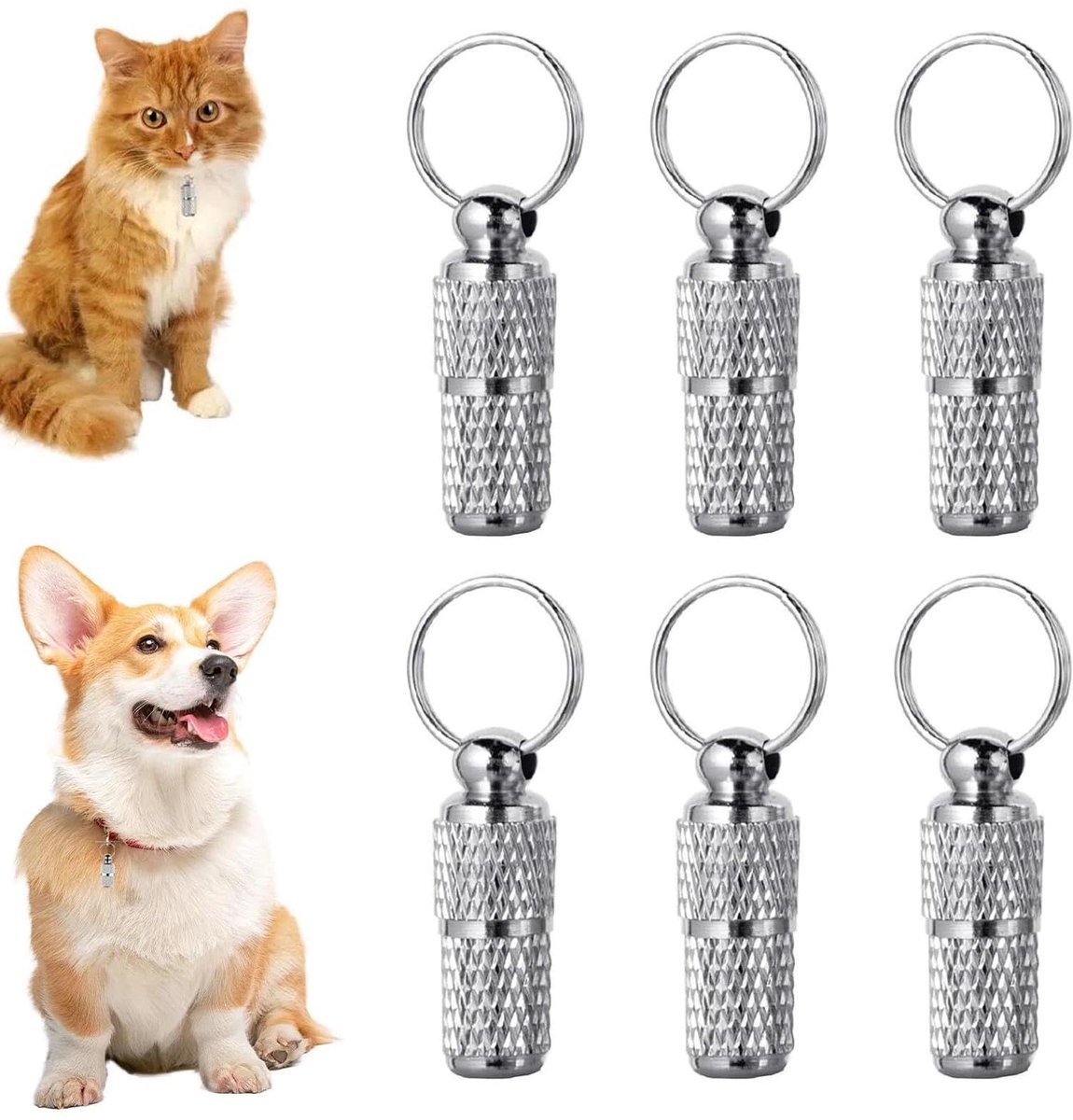 dinghaole 6 stuks huisdier-ID-tags, gepersonaliseerde roestvrijstalen ID-tags voor huisdieren, label vat buis met - ShopVlot