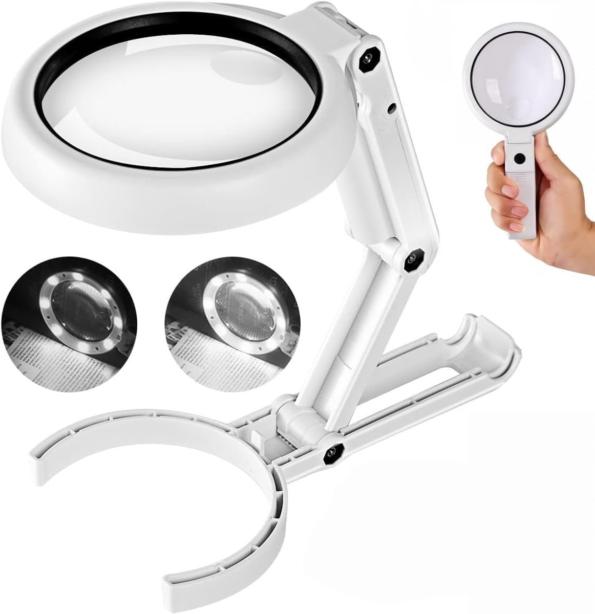 KZQ Vergrootglas met LED - 3.55 inch grote lens met flexibele arm en dimfunctie - Voor lezen, handwerk, munten, sieraden - Zilver
