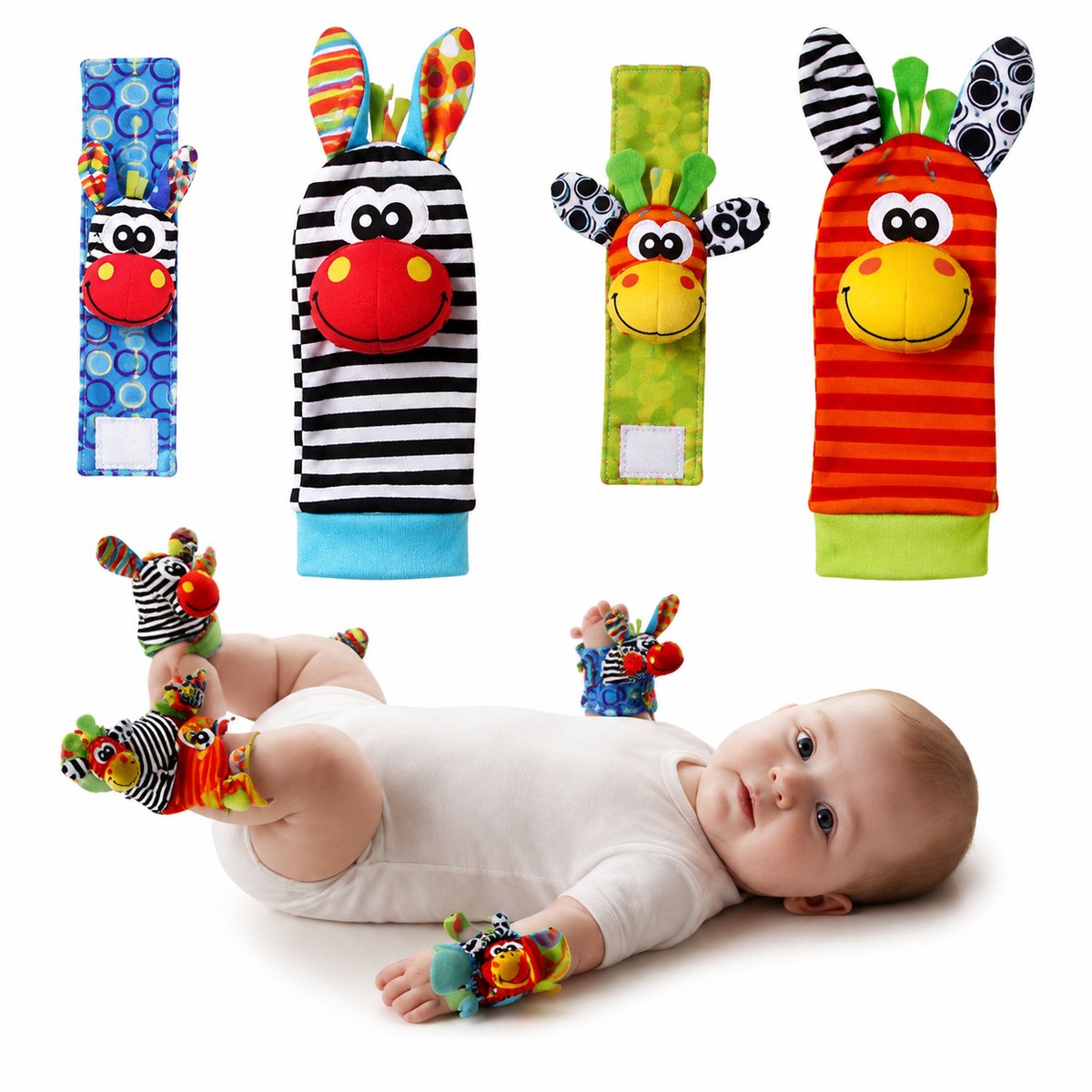 Baby Rammelaar - Polsbandjes & Rammelaarsokjes - 4 Delig - Giraffe