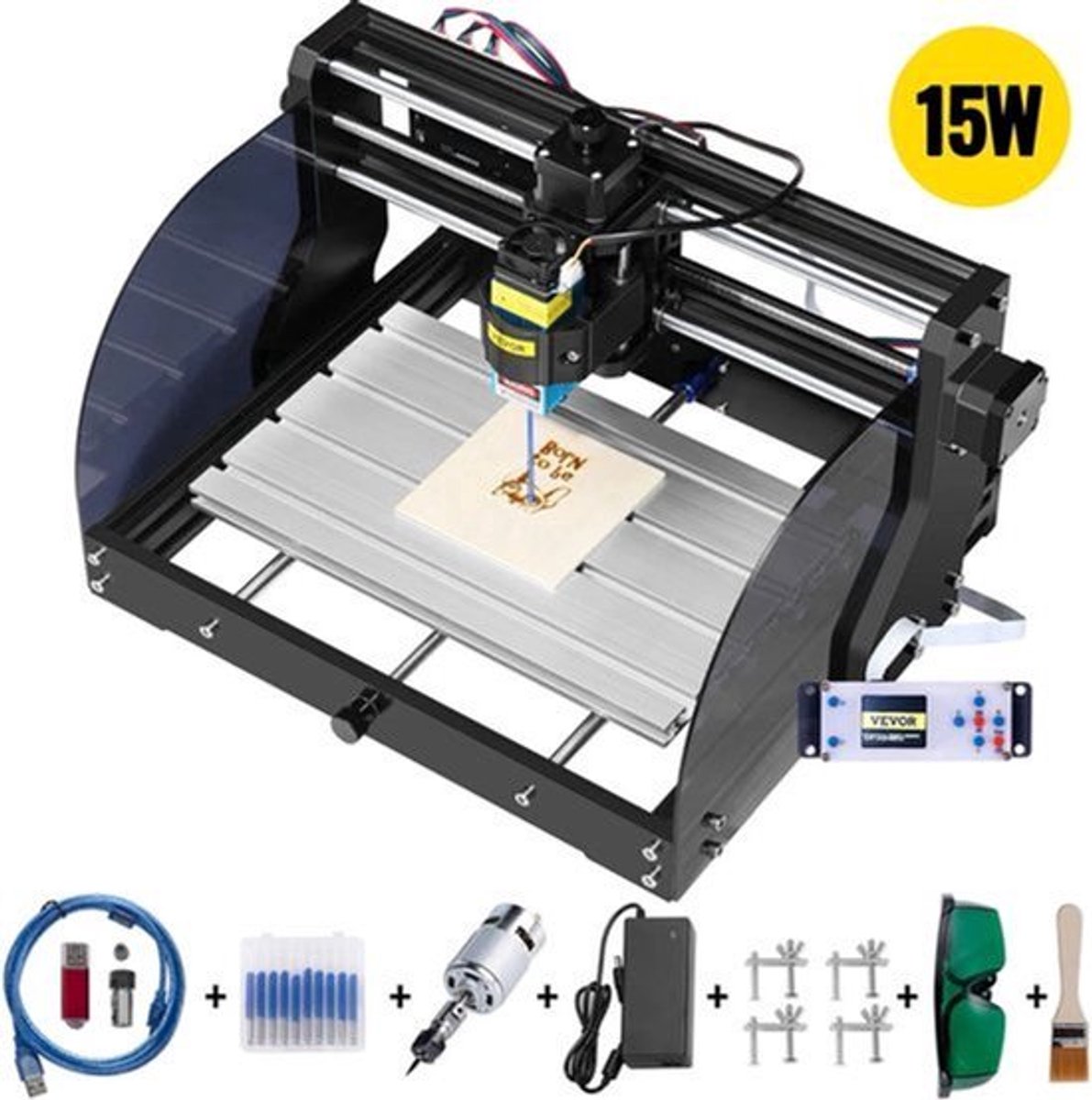 Laser graveermachine - Lasersnijmachine - Lasergraveren - Lasersnijmachine - 3018 PROM 15W Laser - met Lasermodule 3-assig - voor doe-het-zelf houtbewerking