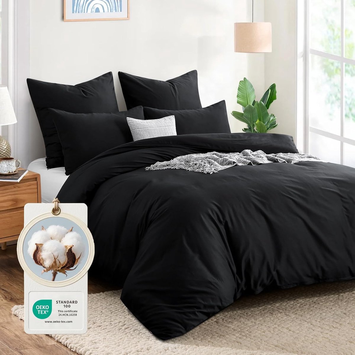 Dekbedovertrekset 80x80 cm - 3-delig Katoen - Met Ritssluiting - Zwart