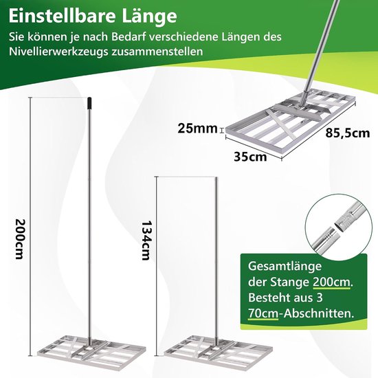 Professionele Tuin Rake - Lawn Leveler - Gras Egaliseren - Roestvrij V2A Staal - 85 x 35 cm - Zilver — afbeelding 4