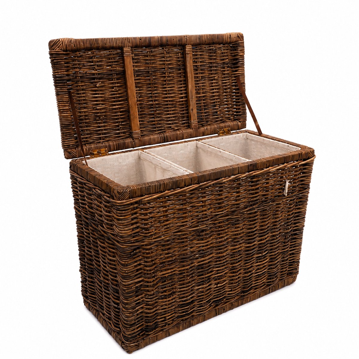 Rotan Wasmand Antiek - 3 vakken - 85x40xH65 cm - Wasmand Riet driedelig