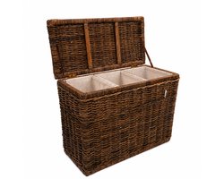 Rotan Wasmand Antiek - 3 vakken - 85x40xH65 cm - Wasmand Riet driedelig