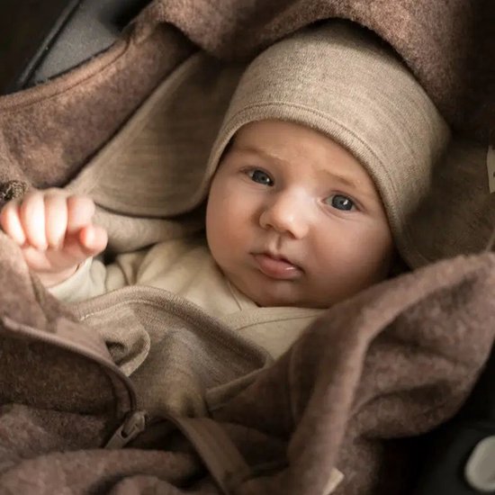 Baby’s Only Merino Brushed Meadow Voetenzak Autostoel 0+ - Gemaakt van 100% Merinowol - geschikt voor 3- en 5-puntsgordel - Te gebruiken tijdens 4 Seizoenen - Taupe — afbeelding 5