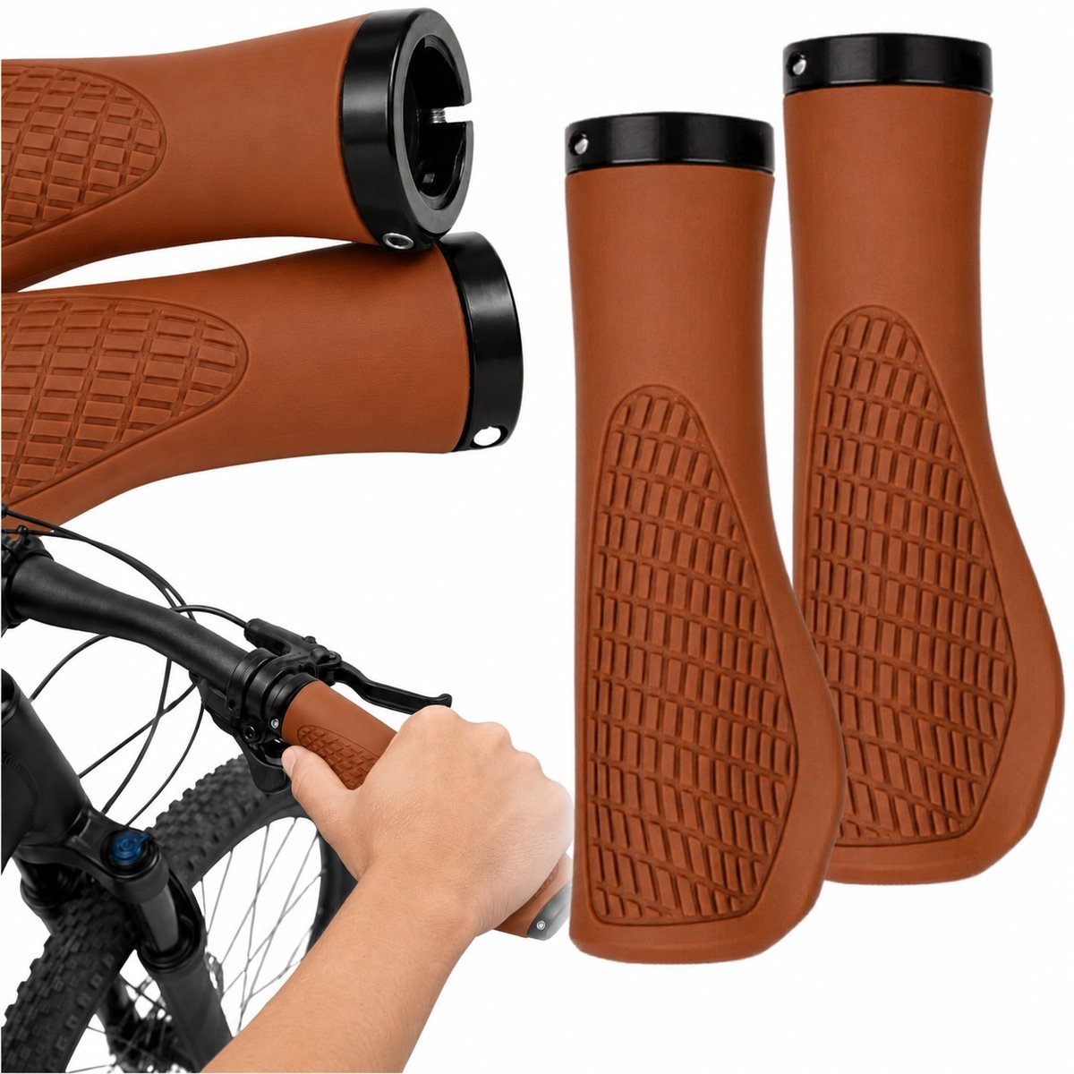 Bruine Fiets Handvatten, Antislip, Comfortabel, 2 stuks