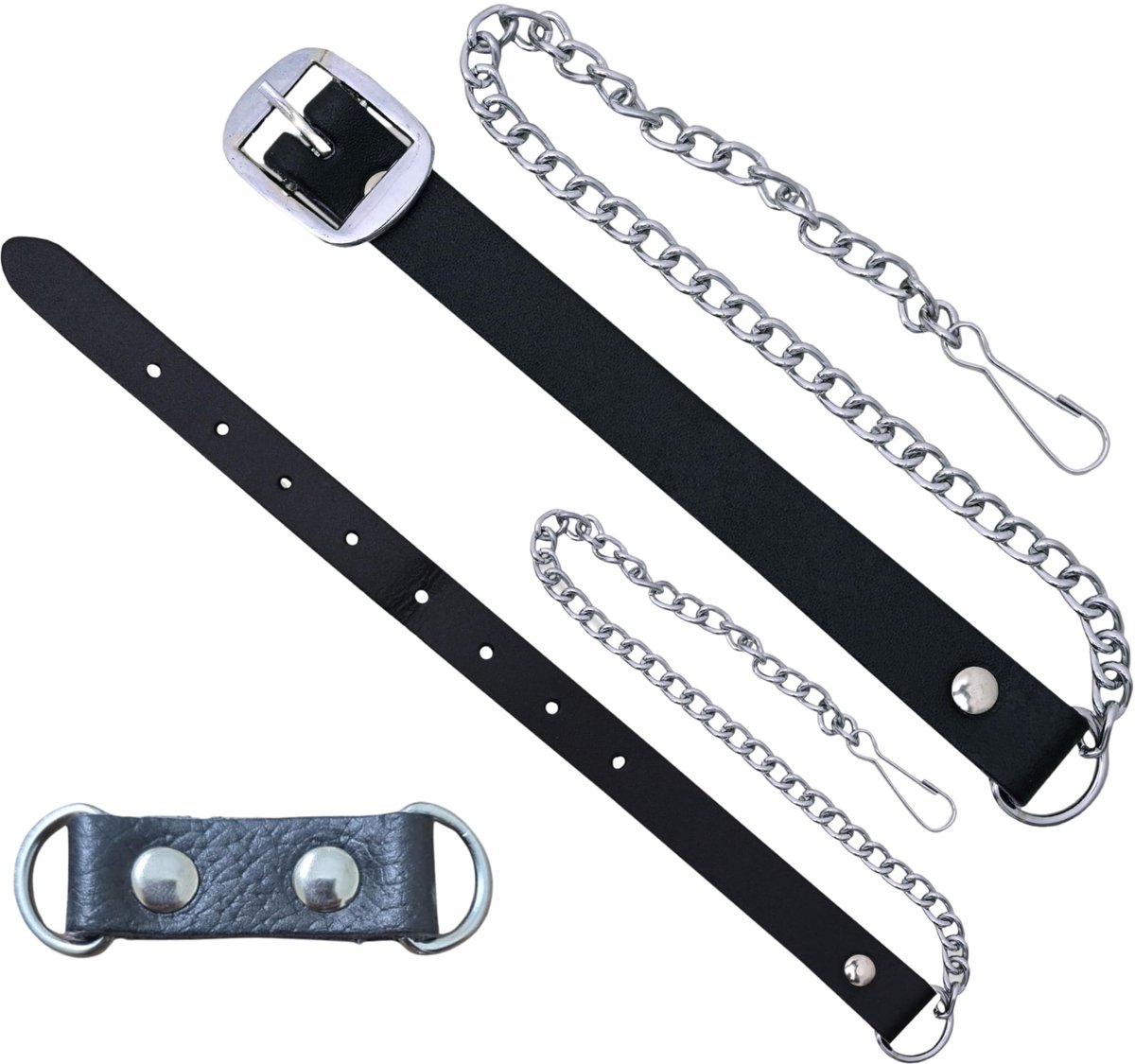 Kilt Sporran Kettingriem met D-lus, zwart leer, zware ketting, antiek chromen afwerking, verstelbaar Scottish - ShopVlot