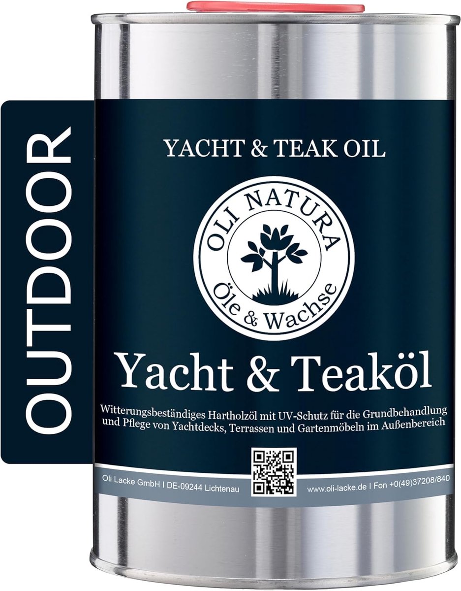 OLI-NATURA Yacht & Teak Houtolie - Binnen en Buiten - UV- en Weerbestendig, Beschermt tegen Vergrijzing - 1 L, Teak - ShopVlot