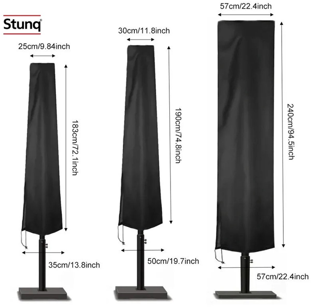 Stunq Waterdichte Parasolhoes 6 maten - Weerbestendige Tuinparapluhoes met Rits en Opbergtas Zwart