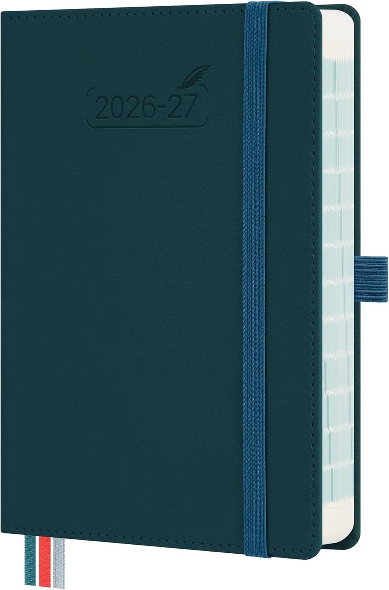 Schoolagenda 2026 2027 meisje - Donkergroen - 17 x 12 cm - PU Lederen Hardcover Dagplanner met Tijdlijn - Voor Studie en Planning