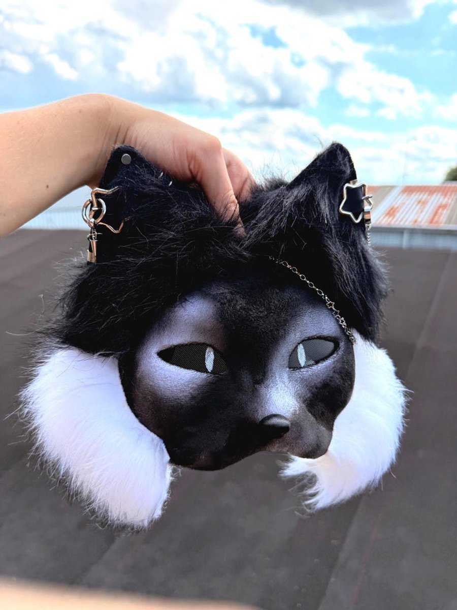 Therian Mask Zwart Handgemaakt | Therian Masker | Kattenmasker | Furry Cosplay Masker | Quadrobics