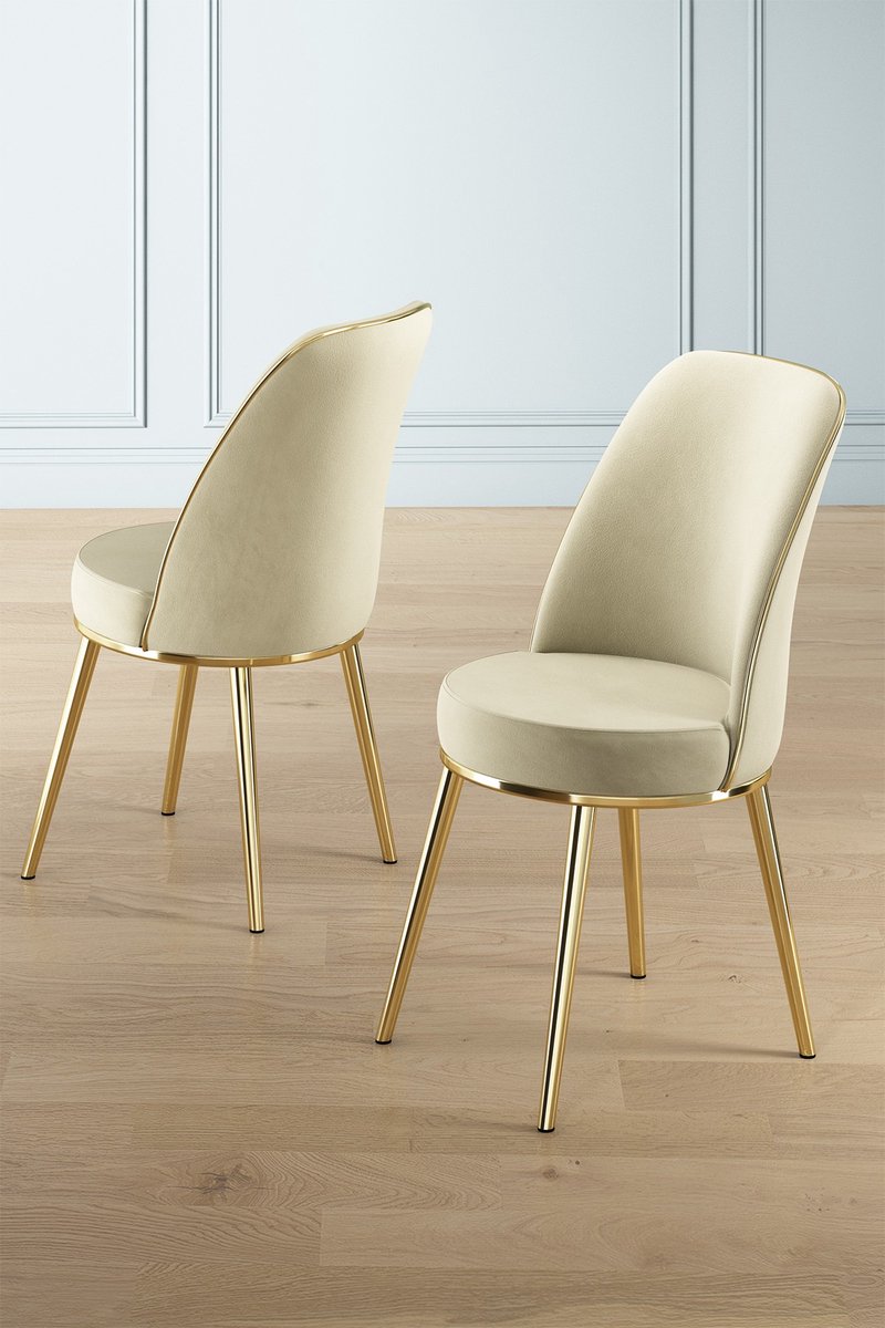 Asir - Eetkamerstoel - Crème en Goud - 45 x 42 x 91 cm
