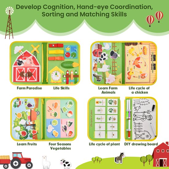 Busy Board Montessori Activiteitenboek - Boerderij Sensorisch Speelgoed voor Baby vanaf 1 jaar - Fijne Motoriek Educatief Speelgoed - Reisspeelgoed - Kinderspeelgoed voor Jongens en Meisjes van Flintry — afbeelding 3