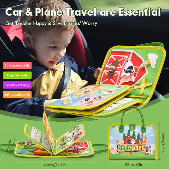 Busy Board Montessori Activiteitenboek - Boerderij Sensorisch Speelgoed voor Baby vanaf 1 jaar - Fijne Motoriek Educatief Speelgoed - Reisspeelgoed - Kinderspeelgoed voor Jongens en Meisjes van Flintry — afbeelding 5