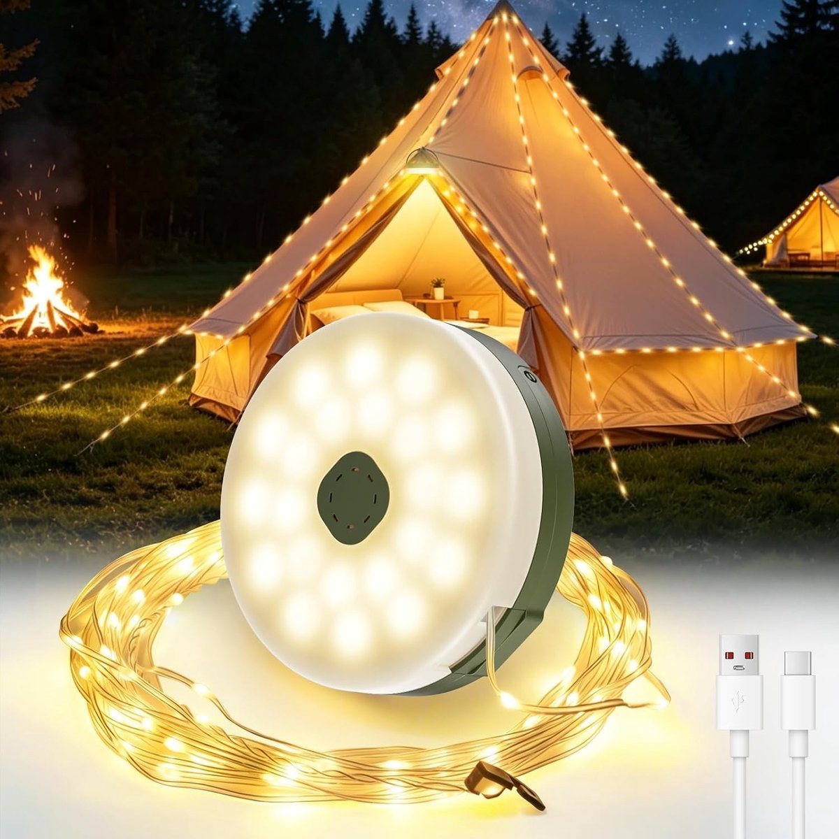 Lichtsnoer voor Camping - Multicolor - 10 m - Waterdichte LED Lichtketting met 5 Modi - Voor Tent en Buitenactiviteiten