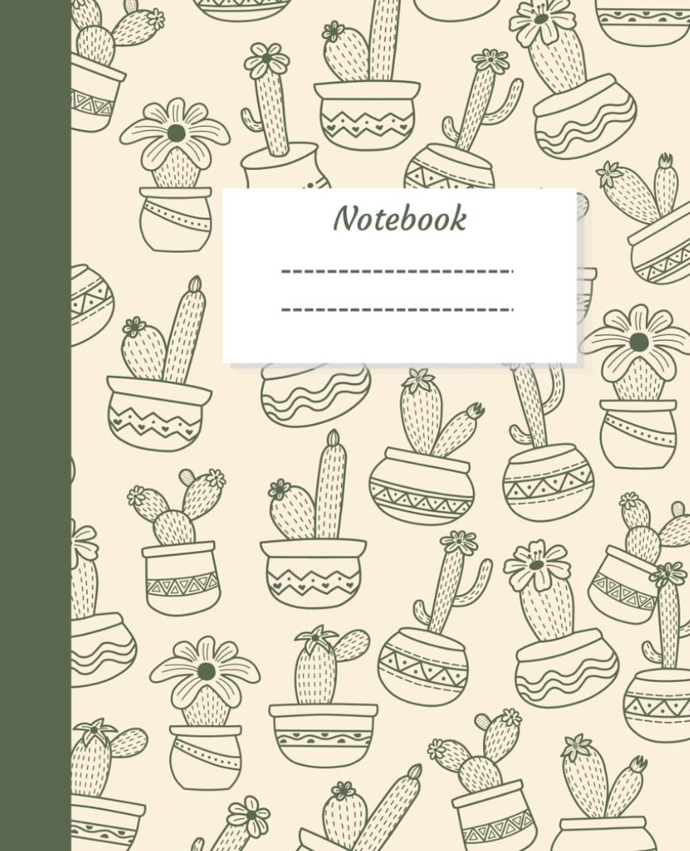 Beige and Green Illustrated Cactus Composition Notebook: Cute Desert Plant Blank Journal with 100 Unruled Pages for - ShopVlot