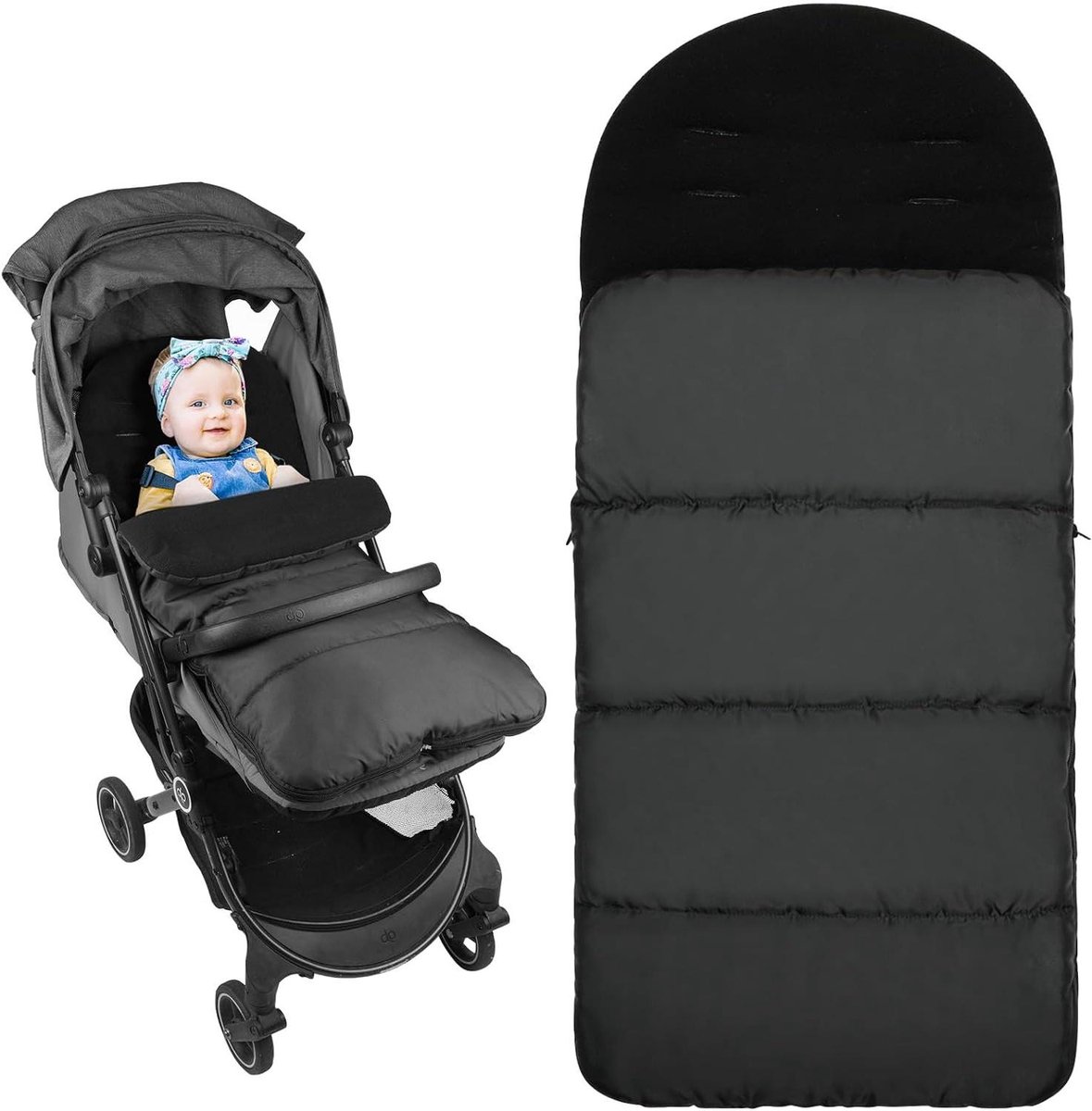 Voetenzak Kinderwagen - Thermo Zak - Baby Warm Houden - Waterdicht Winddicht - 318 x 217 cm - Zwart