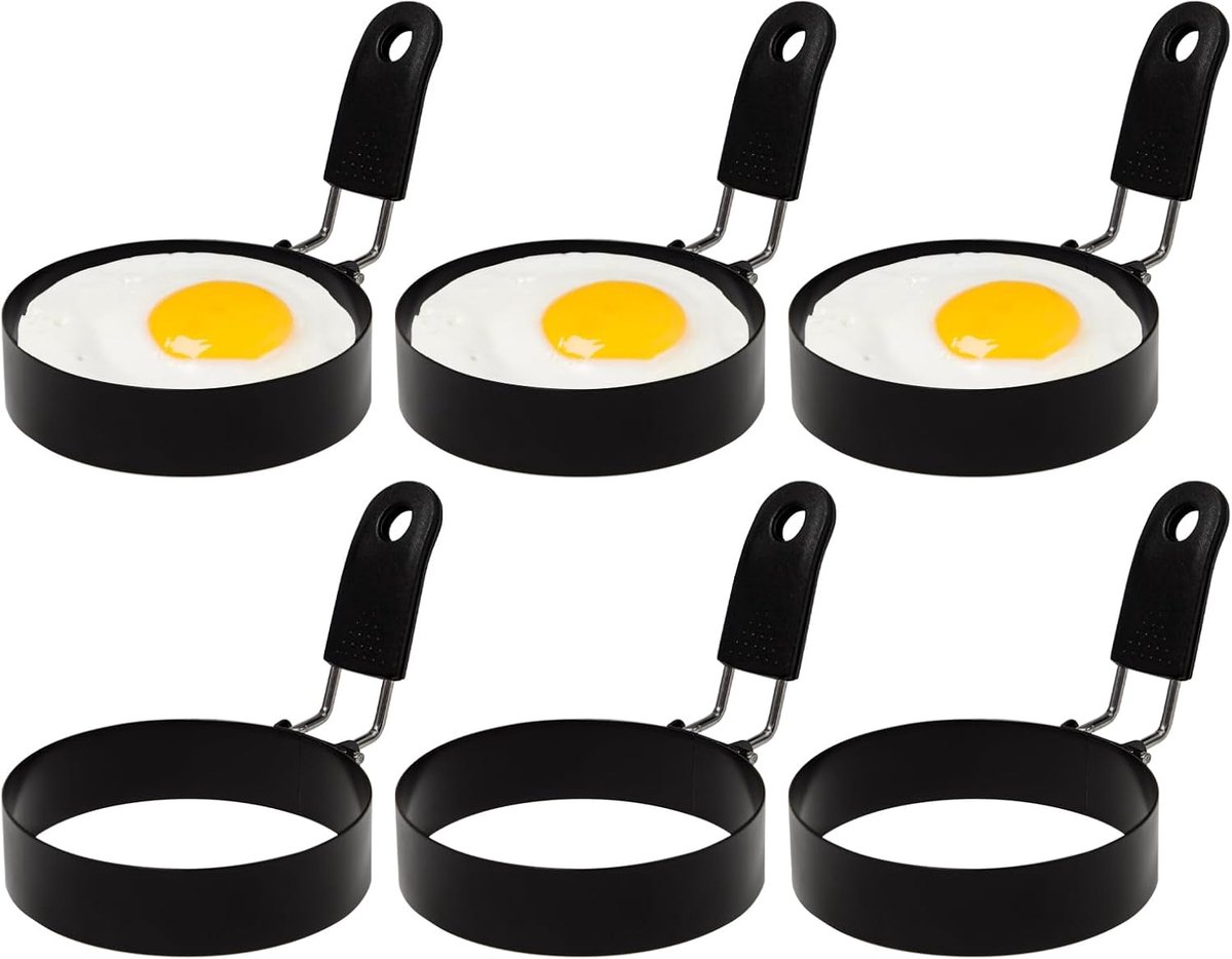 Eierringen 8 cm - Ronde spiegelvorm - Vouwhandvat - Perfect voor gebakken eieren - ShopVlot