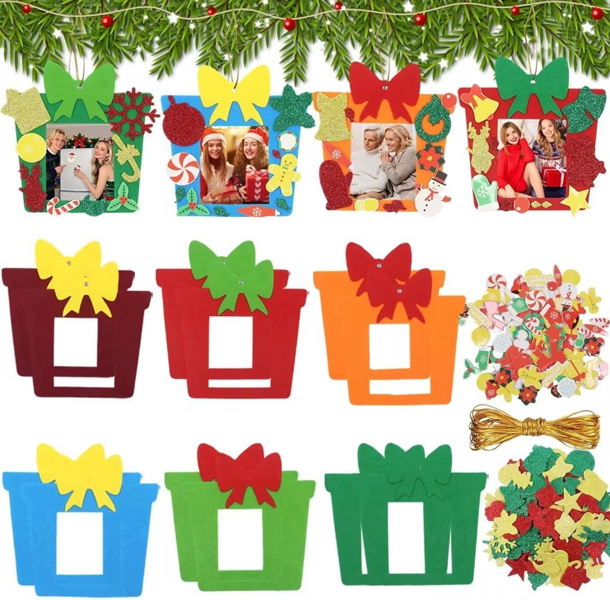 Christmas picture frames, craft set, 12 pieces, Christmas felt for hanging, Christmas tree decoration, Christmas tree - ShopVlot