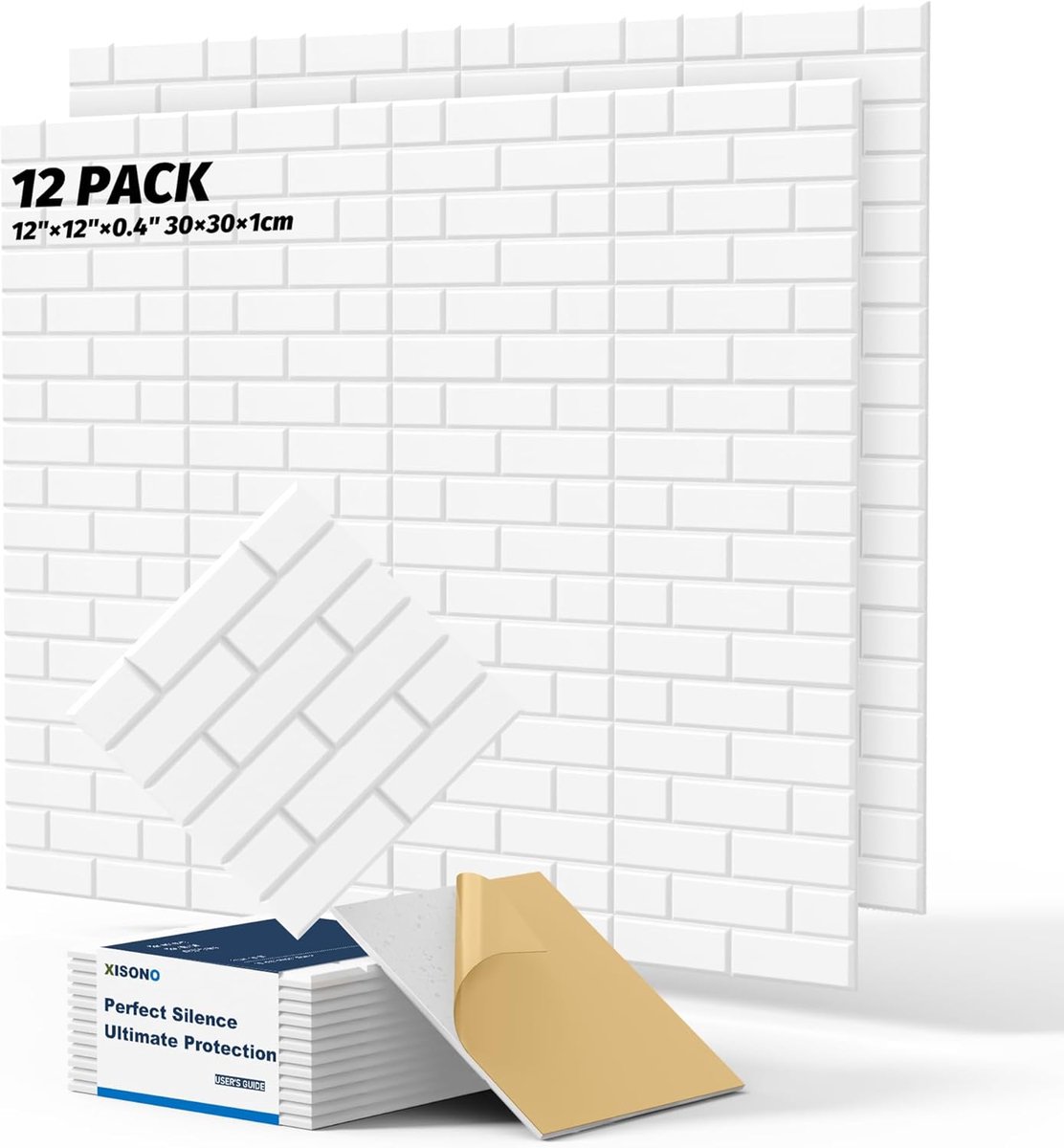 Set of 12 Acoustic Panels, High Density Square Acoustic Tiles, 30 x 30 x 1 cm Large Brick Sound Absorbing Wall Panels - ShopVlot