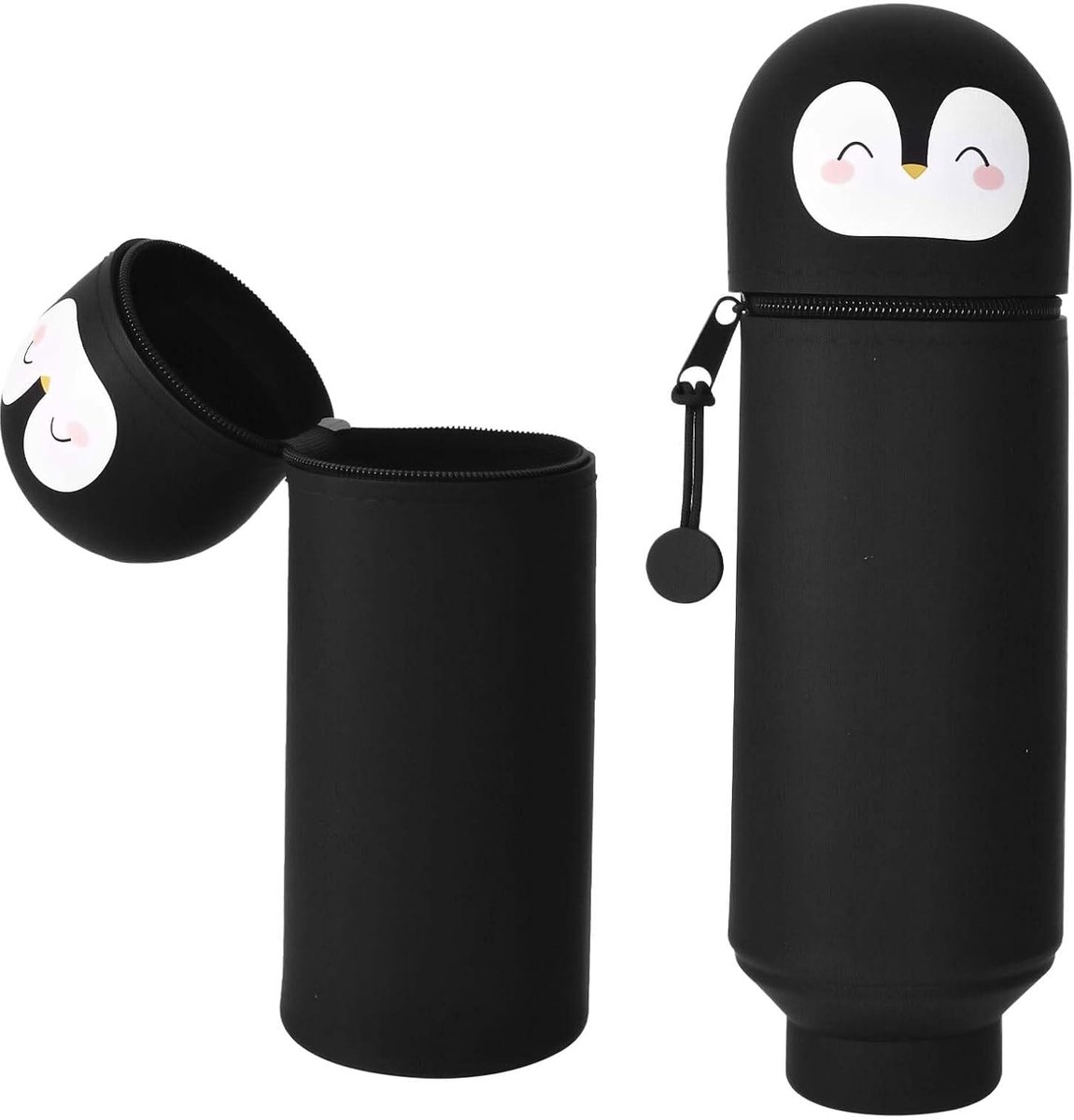 2-in-1 van zachte siliconen, cartoon-pennenhoes, pinguïn-etui, telescopisch etui, staand etui van siliconen, voor school en kantoor