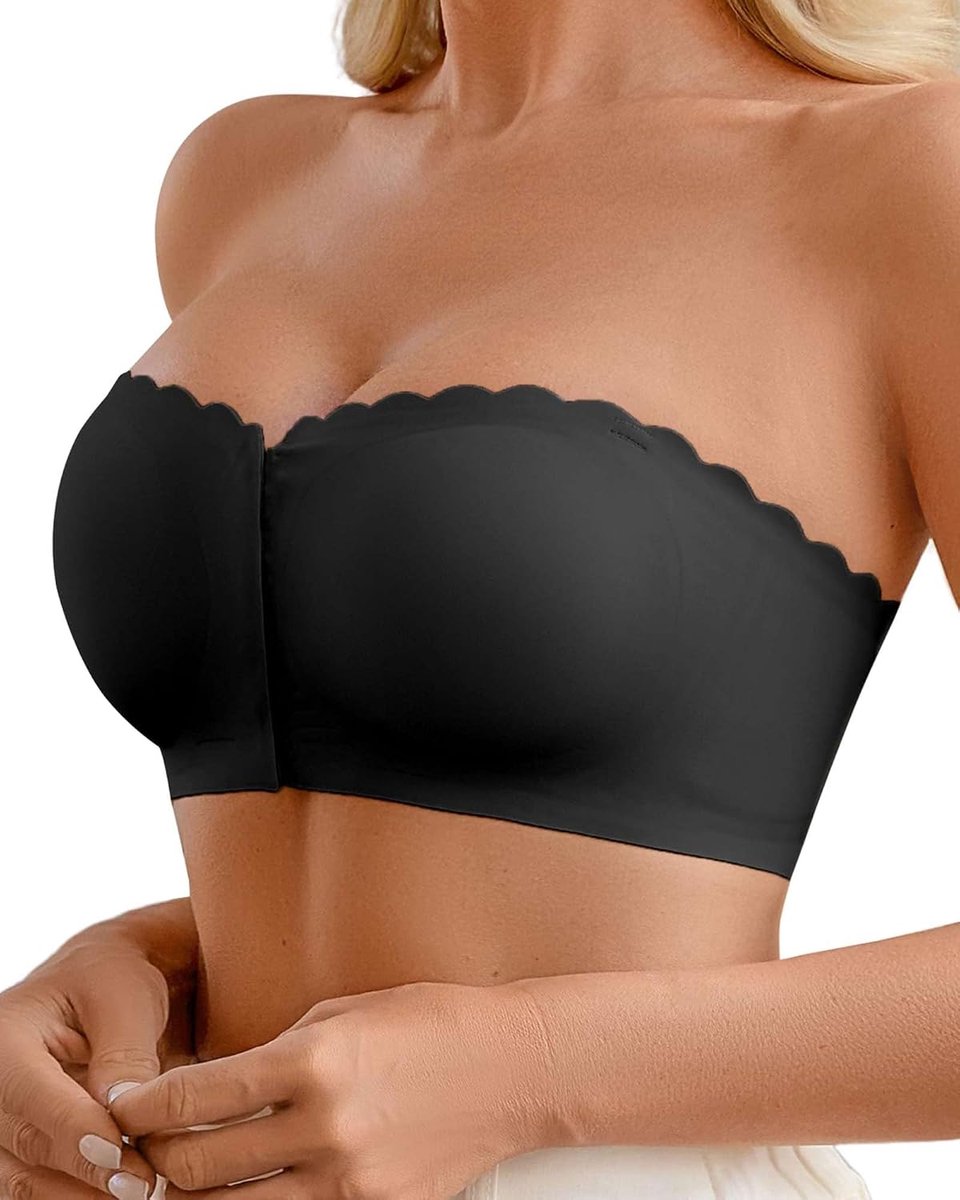 Bandloze beha voor dames, bandeau-beha met voorsluiting, draadloos, onzichtbaar, basic, comfortabel, antislip, naadloos