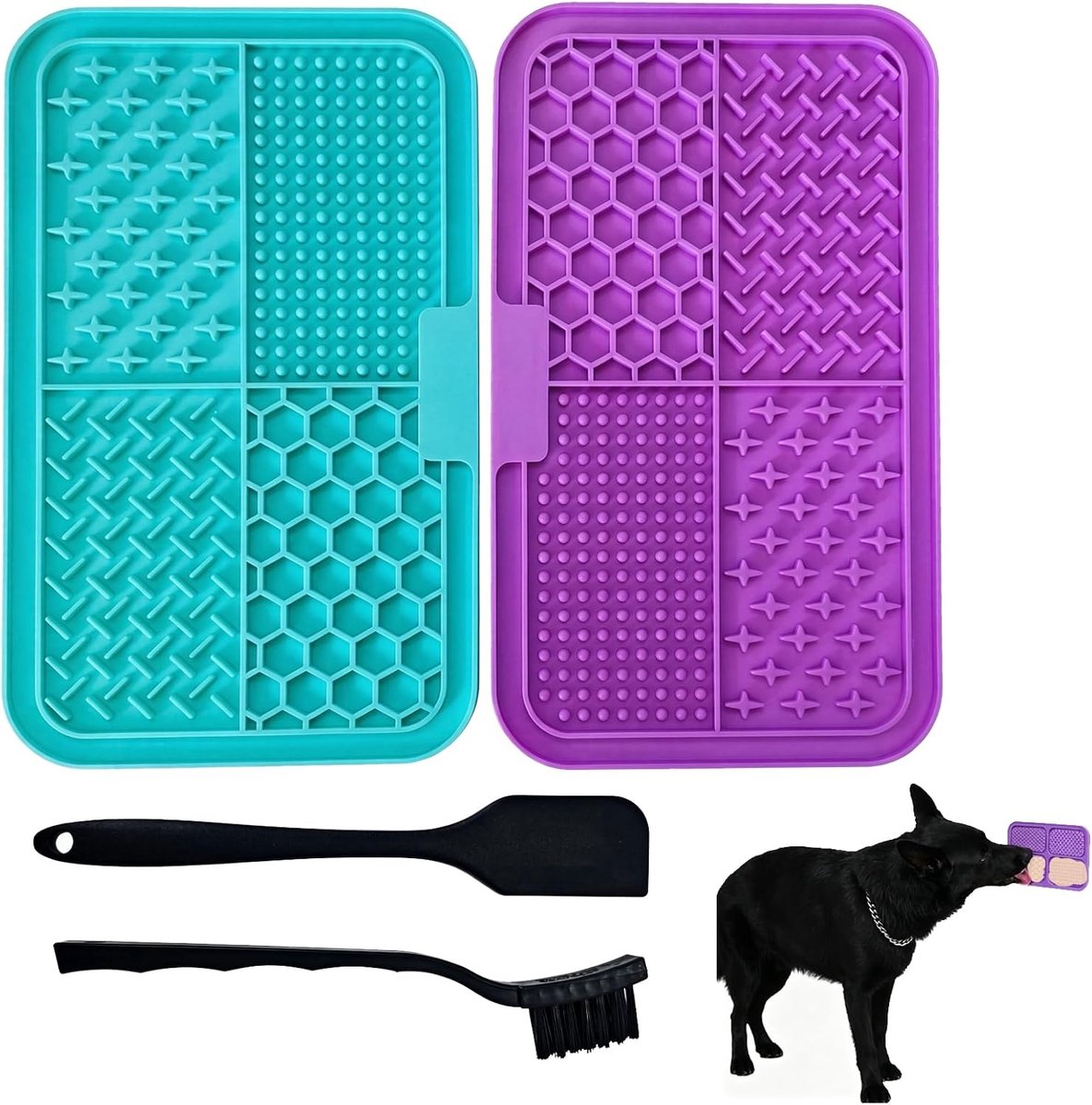 Matten voor honden en katten met sterke zuignappen – Matras voor nat/droog voeden van voedselveilige siliconen, gestructureerd oppervlak, antislip, paars en groen