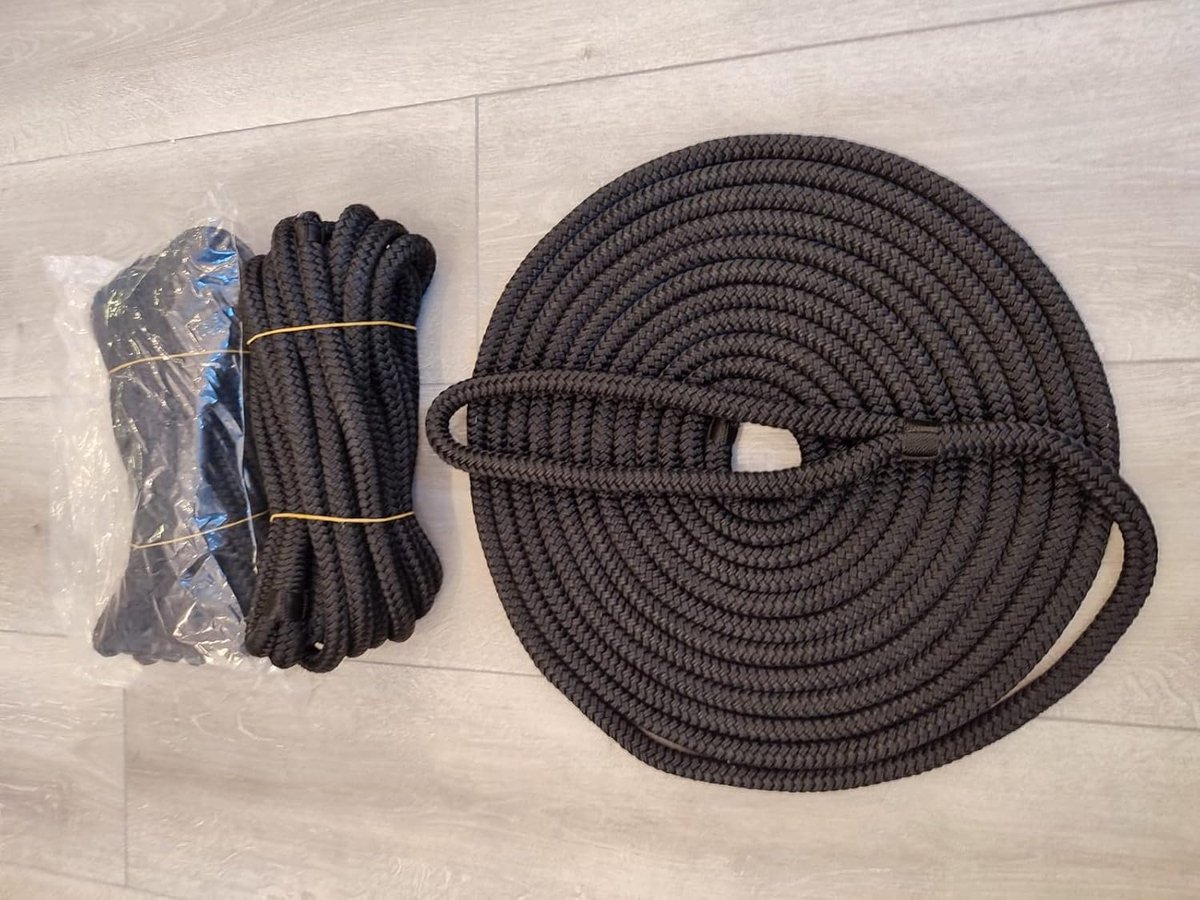 3 x 16 mm voorgesplitste polyester gevlochten docklines, meertouwen, 1 x 10 meter (zwart)